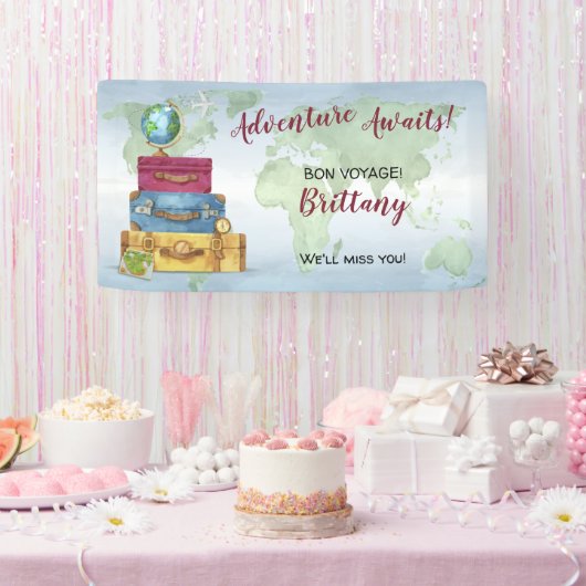 Banderoles Adventure Await Suitcases Fête de déménagement Adi (Fête)