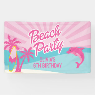 Banderoles Affiche d'anniversaire de plage rose