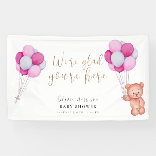 Banderoles Affiche de bienvenue Baby shower Bear Rose Bear (Horizontal)