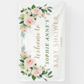 Banderoles Affiche de bienvenue Baby shower de fleurs blanche (Vertical)