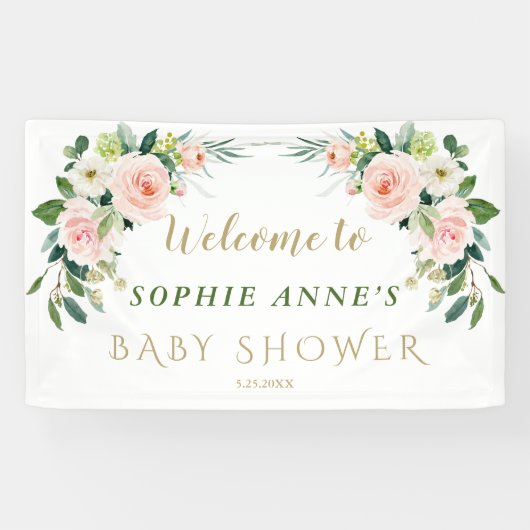 Banderoles Affiche de bienvenue Baby shower de fleurs blanche (Horizontal)