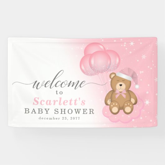 Banderoles Affiche de bienvenue Baby shower de l'ours couché (Horizontal)