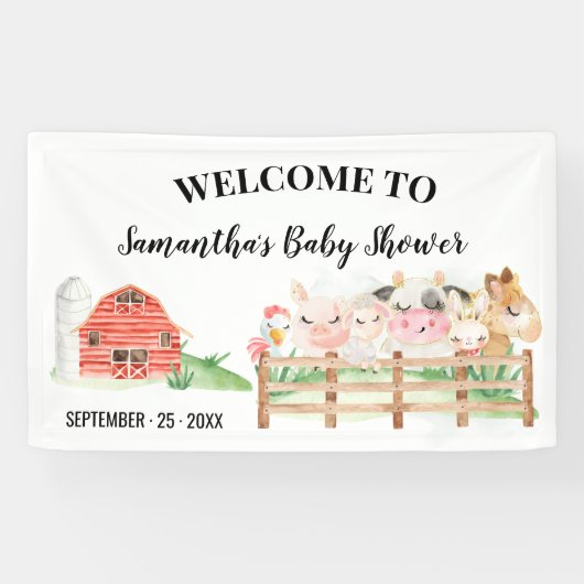 Banderoles Affiche de bienvenue Baby shower ferme Bébé Animau (Horizontal)