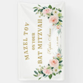 Banderoles Affiche de bienvenue Bat mitzvah de fleurs rose cr (Vertical)