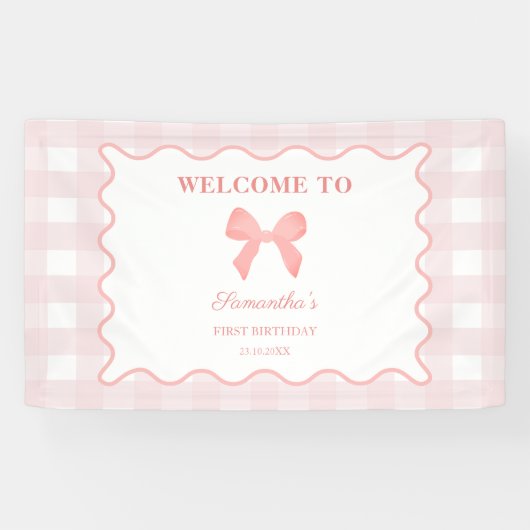 Banderoles Affiche de bienvenue d'anniversaire rose En vichy  (Horizontal)