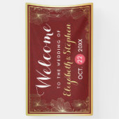 Banderoles Affiche de bienvenue Mariage moderne Red Gold Flor (Vertical)