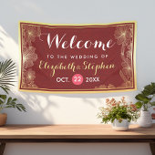 Banderoles Affiche de bienvenue Mariage moderne Red Gold Flor