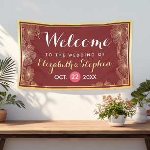Banderoles Affiche de bienvenue Mariage moderne Red Gold Flor