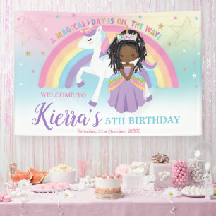 Banderoles African Princess Unicorn Anniversaire Rainbow Welc