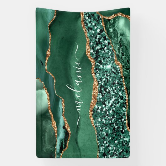 Banderoles Agate Green Gold Parties scintillant Geode Marbre  (Verticale)