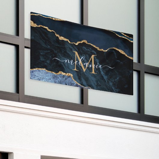 Banderoles Agate Marine Blue Gold Gemstone Marble Nom du mono (Bâtiment extérieur)