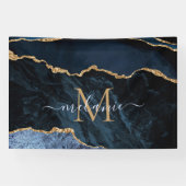 Banderoles Agate Marine Blue Gold Gemstone Marble Nom du mono (Horizontal)