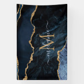 Banderoles Agate Marine Blue Gold Gemstone Marble Nom du mono (Verticale)