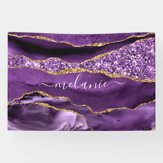 Banderoles Agate Violet violet or Parties scintillant Géode N (Horizontal)