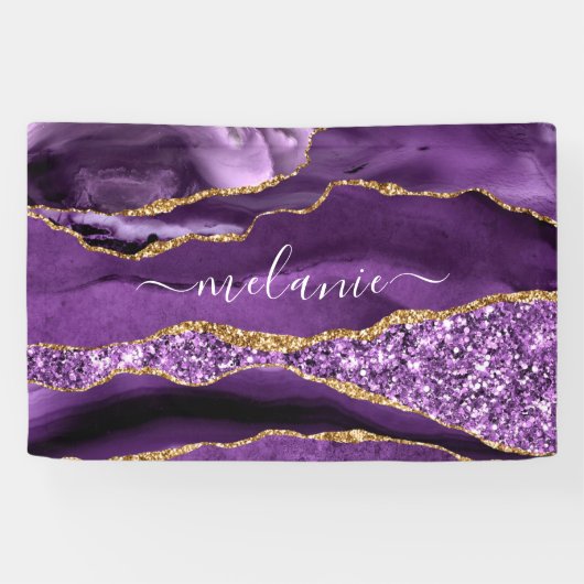Banderoles Agate Violet violet or Parties scintillant Géode N (Horizontal)