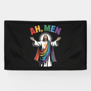 Banderoles Ah Men Drôle Jésus LGBTQ Fierté Gay Arc-en-ciel