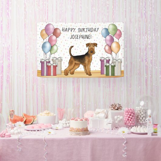 Banderoles Airedale Terrier Cute Dog Pastel Joyeux Anniversai (Fête)