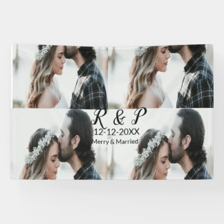 Banderoles Ajouter couple photo merisier marié ajouter date a