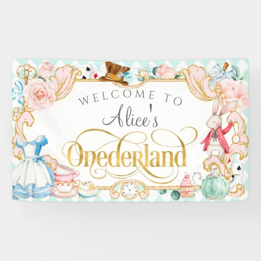 Banderoles Alice's Onederland fille premier anniversaire toil (Horizontal)