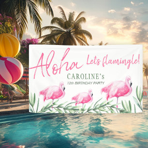Banderoles Aloha Faisons la fête aux flamants rose panneau de