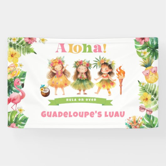 Banderoles Aloha Fille tropicale Luau fête d'anniversaire (Horizontal)