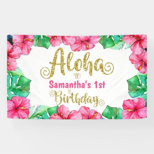 Banderoles Aloha Tropical Rose Floral fête d'anniversaire (Horizontal)
