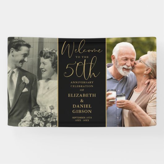 Banderoles Alors Et Maintenant 2 Photo 50e Anniversaire Bienv (Horizontal)