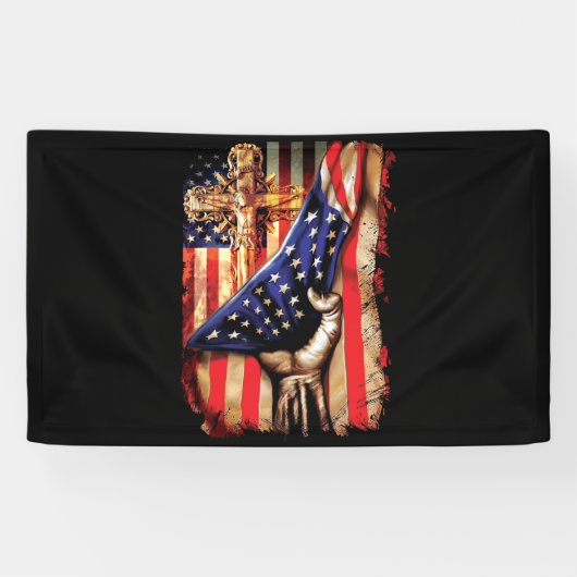 Banderoles American Flag Cross Jesus Héritage Christian (Horizontal)