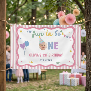 Banderoles Amusant d'être une rayure rose 1er anniversaire