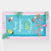 Banderoles Amusants Piscine rose Tropical Anniversaire Fête B (Horizontal)