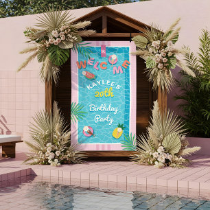 Banderoles Amusants Piscine rose Tropical Anniversaire Fête B