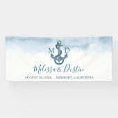 Banderoles Ancre d'aquarelle bleu de plage Mariage nautique (Horizontal)
