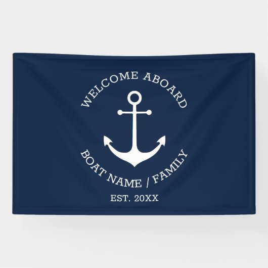 Banderoles Ancre nautique marine Bienvenue à bord Texte perso (Horizontal)