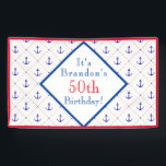 Banderoles Ancres Away 50th Birthday Party<br><div class="desc">Ancres en retrait ! Cette bannière d'impression amusante d'ancre est rouge,  blanc et bleu et serait si amusant de raccrocher à une fête d'anniversaire nautique. Vous pouvez également le personnaliser pour tout autre jour férié ou occasion que vous voulez! Cherchez dans mon magasin la collection complète Ancres Away !</div>