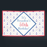 Banderoles Ancres Away 50th Birthday Party<br><div class="desc">Ancres en retrait ! Cette bannière d'impression amusante d'ancre est rouge,  blanc et bleu et serait si amusant de raccrocher à une fête d'anniversaire nautique. Vous pouvez également le personnaliser pour tout autre jour férié ou occasion que vous voulez! Cherchez dans mon magasin la collection complète Ancres Away !</div>