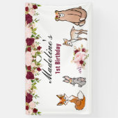 Banderoles Animaux boisés Bourgogne et fleurs roses (Vertical)