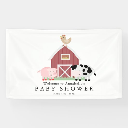 Banderoles Animaux de ferme Barnyard Baby shower blanc Bienve (Horizontal)