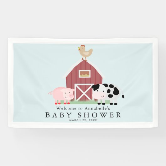 Banderoles Animaux de ferme Barnyard Baby shower bleu Bienven (Horizontal)
