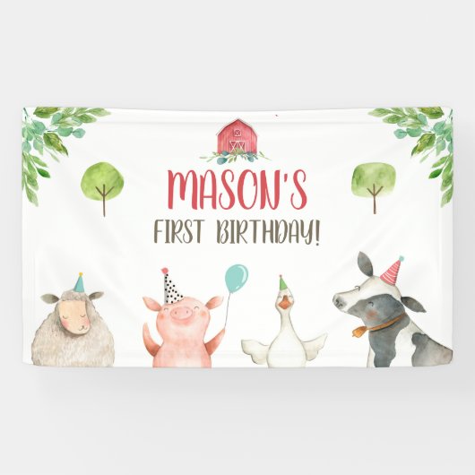 Banderoles Animaux de ferme Fille Anniversaire Barnyard Conte (Horizontal)