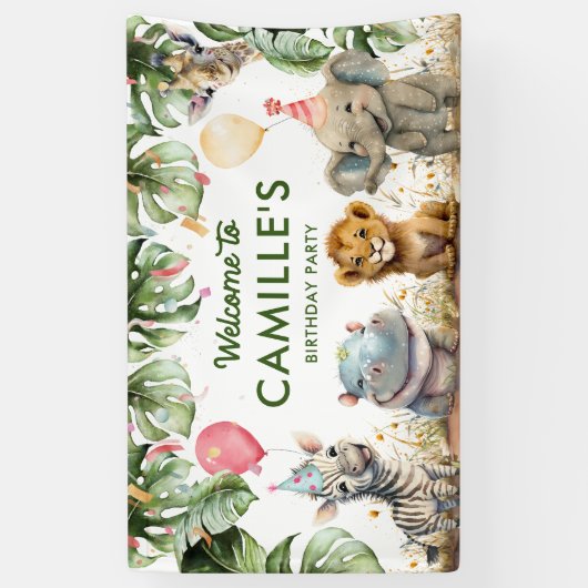 Banderoles Animaux de Fête Safari Jungle Anniversaire Bienven (Vertical)