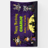 Banderoles Animaux éffrayants en bois en costume Joyeux anniv (Vertical)