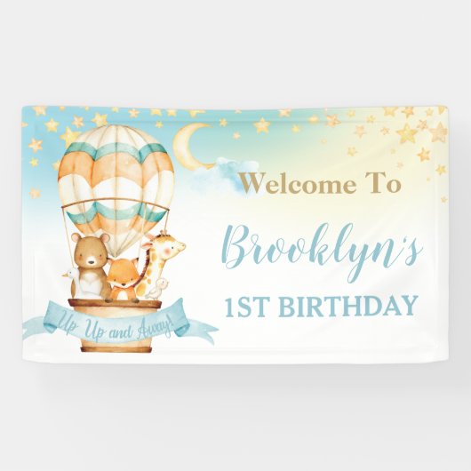 Banderoles Animaux mignons Ballons à air chaud Anniversaire B (Horizontal)