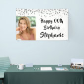Banderoles Année Anniversaire Argent Confetti Brush Script (Salon professionnel)