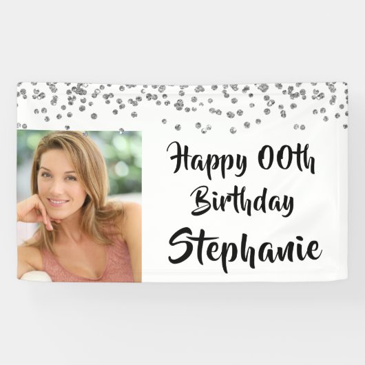 Banderoles Année Anniversaire Argent Confetti Brush Script (Horizontal)
