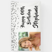 Banderoles Année Anniversaire Argent Confetti Brush Script (Vertical)