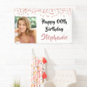 Banderoles Année Anniversaire Rose Gold Confetti Script Photo (En situation)