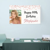 Banderoles Année Anniversaire Rose Gold Confetti Script Photo (Salon professionnel)