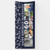 Banderoles Anniversaire 12 Photo Collage Blue Silver Confetti (Vertical)