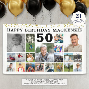 Banderoles Anniversaire 21 Photo Collage Gold Confetti Person