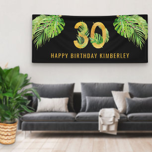 Banderoles Anniversaire 30 ans Fête Tropicale Feuilles Noire